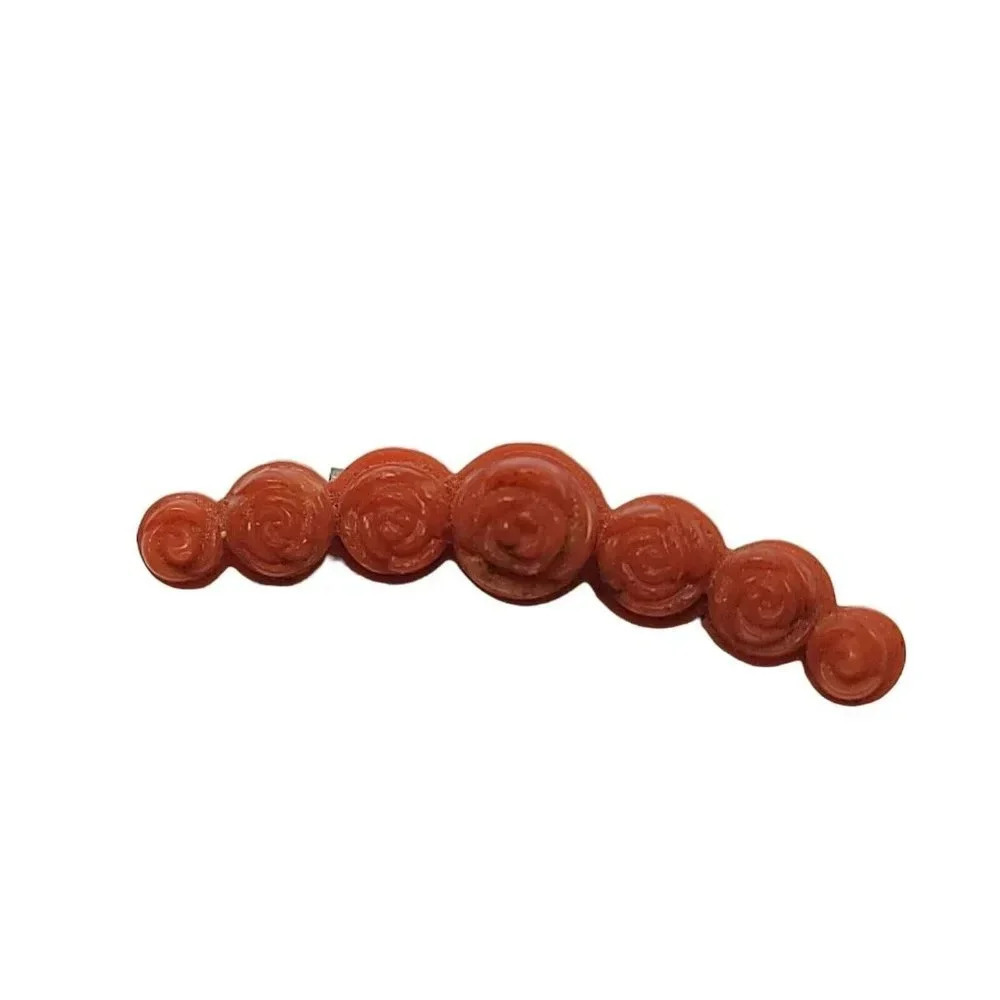 Molded Celluloid Faux Coral Rose Flower Art Deco Style Brooch 2 inch